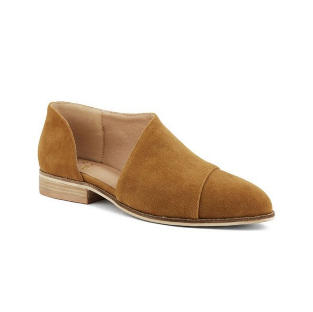 Camel Suede Side Cutout Ankle Flat